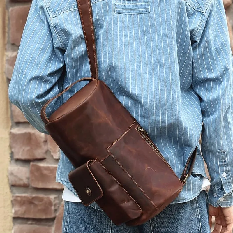 Vintage Crossbody Bag Cylinder Bag Crossbody Shoulder Bag Chest Bag Men's Bag
