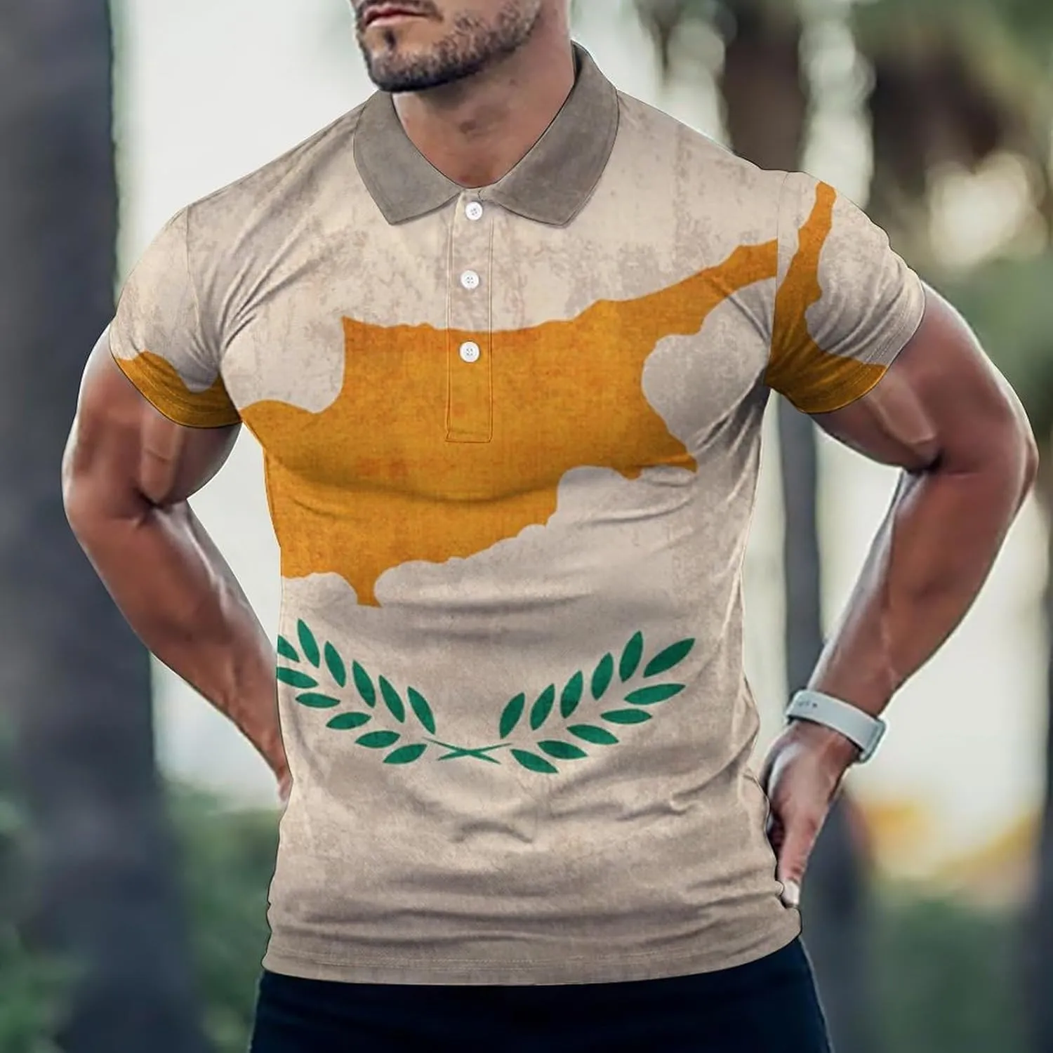 Vintage Cyprus Flag Slim Fit Men's Short Sleeve Polo Shirts Quick-Dry Breathable Golf T-Shirt Tops