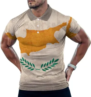 Vintage Cyprus Flag Slim Fit Men's Short Sleeve Polo Shirts Quick-Dry Breathable Golf T-Shirt Tops