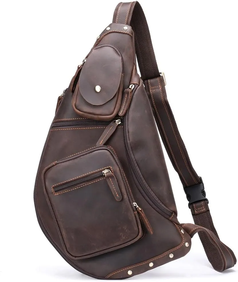 Vintage Men's Chest Bag Shoulder Bag Large Capacity Sports Satchel
