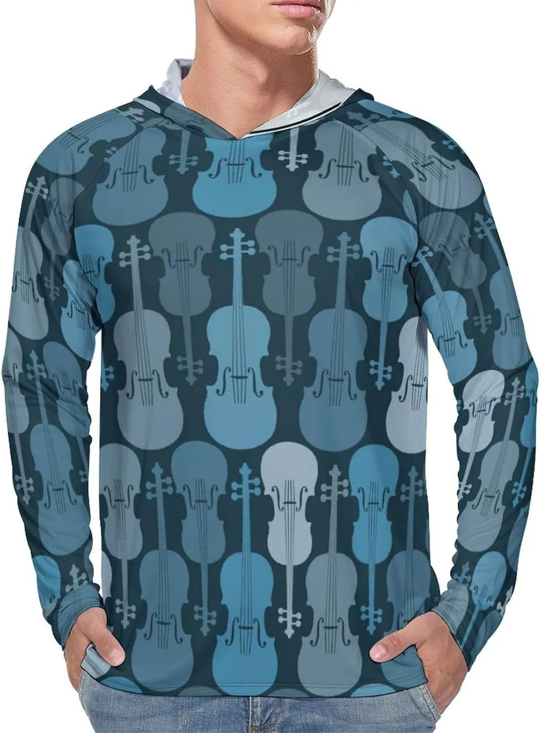 Violins Gray-Blue Men's Quick Dry Long Sleeve Shirts UV Sun Protection Moisture Wicking T-Shirt