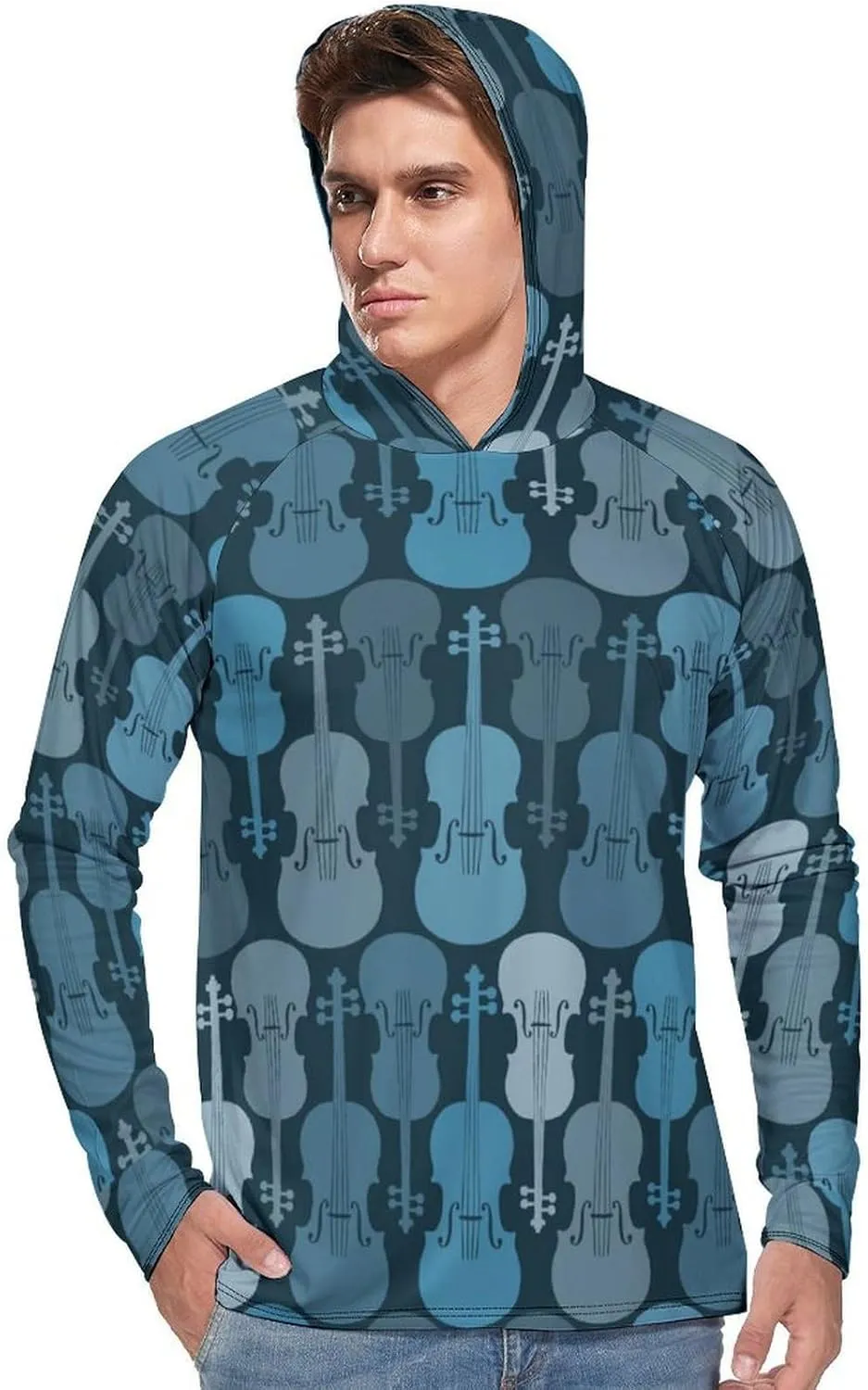Violins Gray-Blue Men's Quick Dry Long Sleeve Shirts UV Sun Protection Moisture Wicking T-Shirt