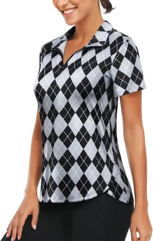 Vldnery Womens Golf Polo Shirts Quarter Zip Up Short Sleeve Printed Clothes Moisture Wicking Tennis Active Workout Tops
