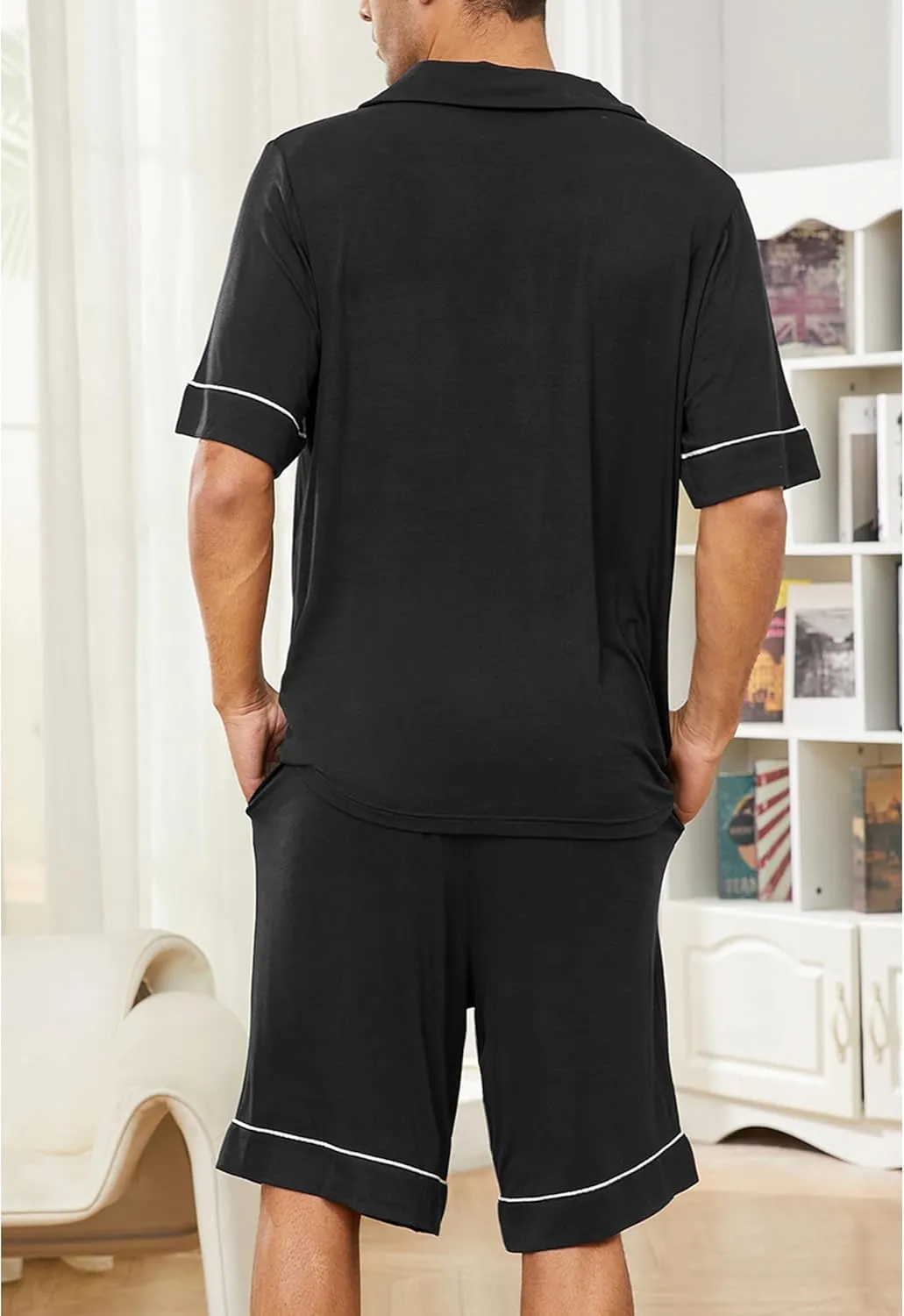 Vulcanodon Mens Pajama Set, Pajamas Made from Bamboo Pulp Viscose Lightweight Button-up PJS for Men