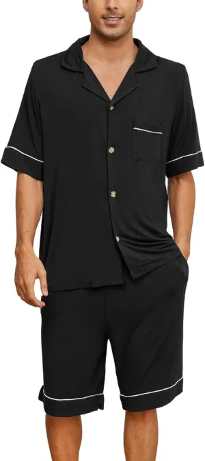 Vulcanodon Mens Pajama Set, Pajamas Made from Bamboo Pulp Viscose Lightweight Button-up PJS for Men