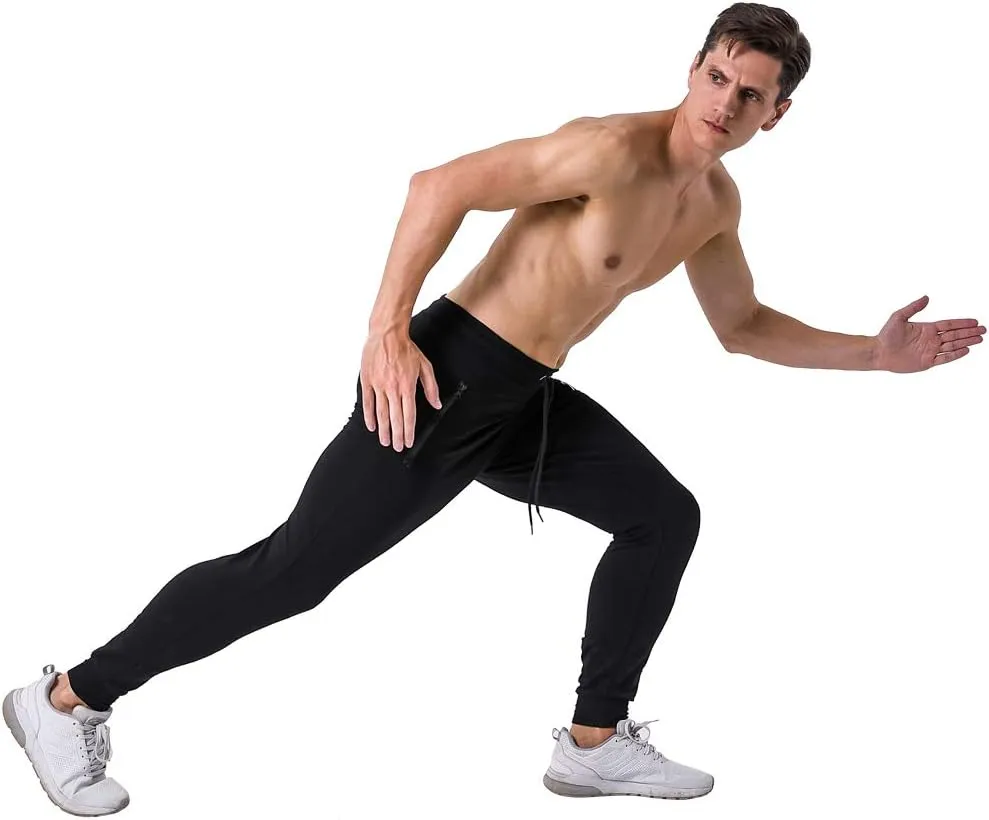 Wangdo Men's Joggers Sweatpants Gym Training Workout Pants Slim Fit with Zipper Pockets