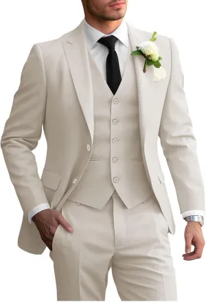 Wangyue 3 Piece Men's Suits Slim Fit Sets Elegant Suit for Men Peak Lapel Two Button Solid Jacket Vest Pants Prom