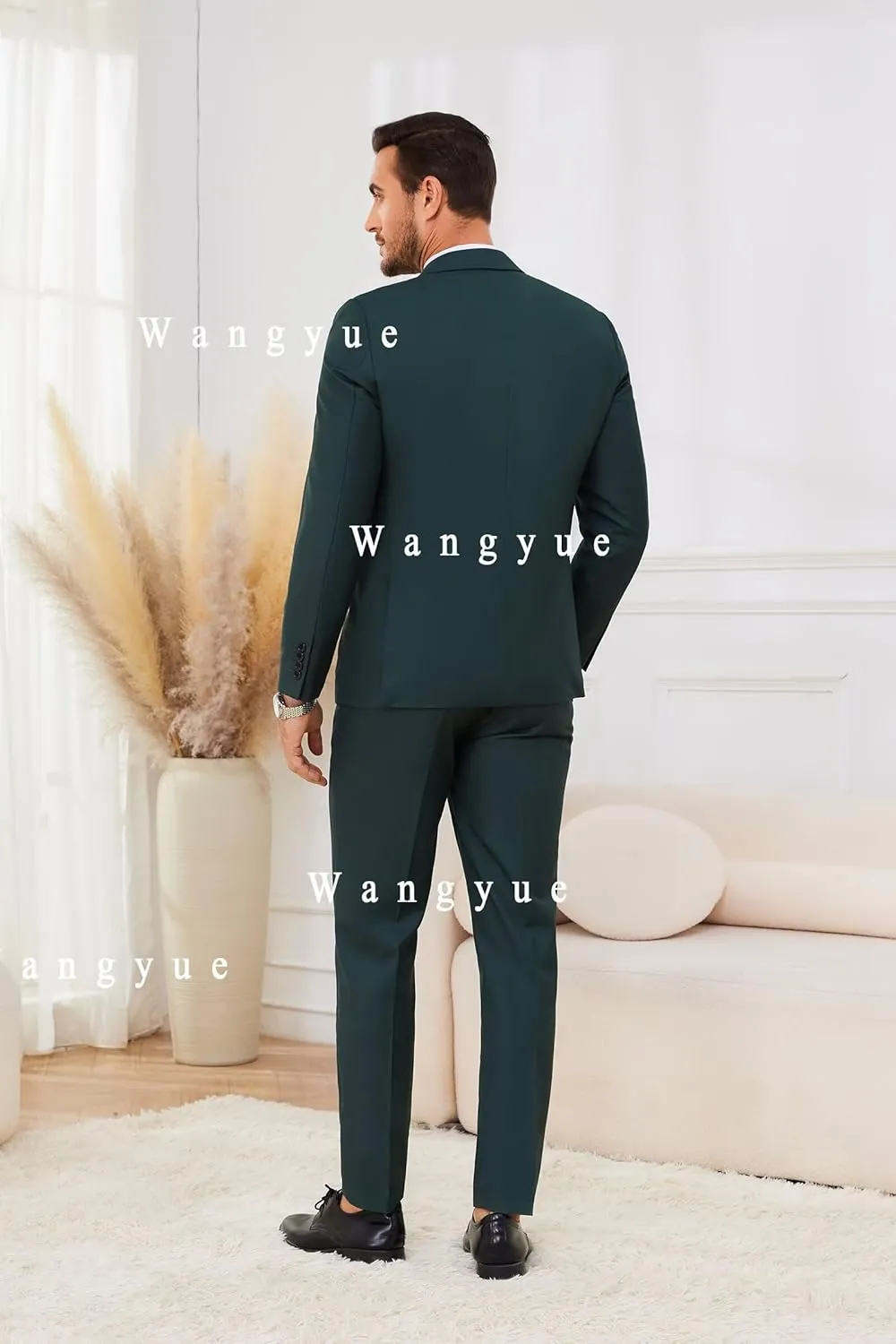 Wangyue 3 Piece Men's Suits Slim Fit Sets Elegant Suit for Men Peak Lapel Two Button Solid Jacket Vest Pants Prom