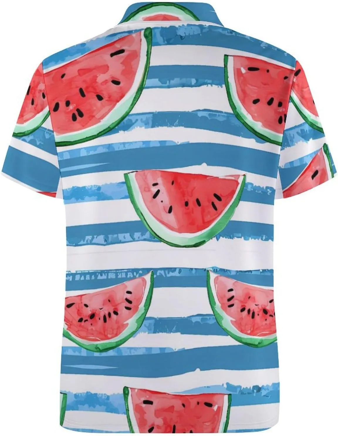Watercolor Watermelon on Blue Stripes Mens Polo Shirts Quick Dry Short Sleeve Golf Slim Fit T Shirt