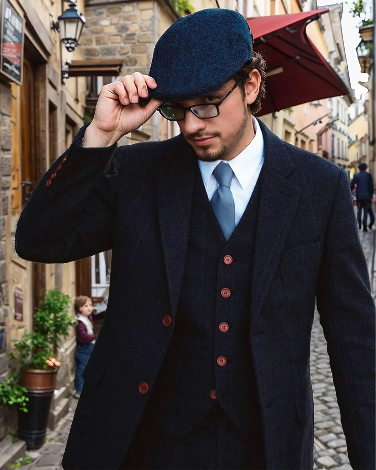 Wemaliyzd Vintage Men's Suit 3 Piece Plaid Tweed Herringbone Suits for Wedding Business Blazer Vest Pants