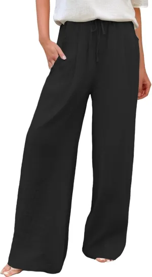 Wide Leg Palazzo Pants for Women Cotton Linen Summer Beach Vacation Trousers Dressy Loose Casual Sports Lounge Pants