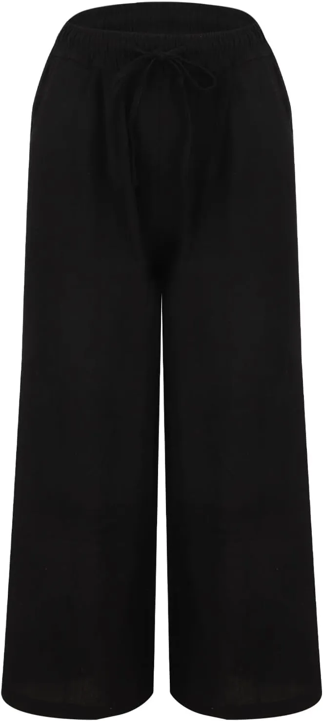 Wide Leg Palazzo Pants for Women Cotton Linen Summer Beach Vacation Trousers Dressy Loose Casual Sports Lounge Pants