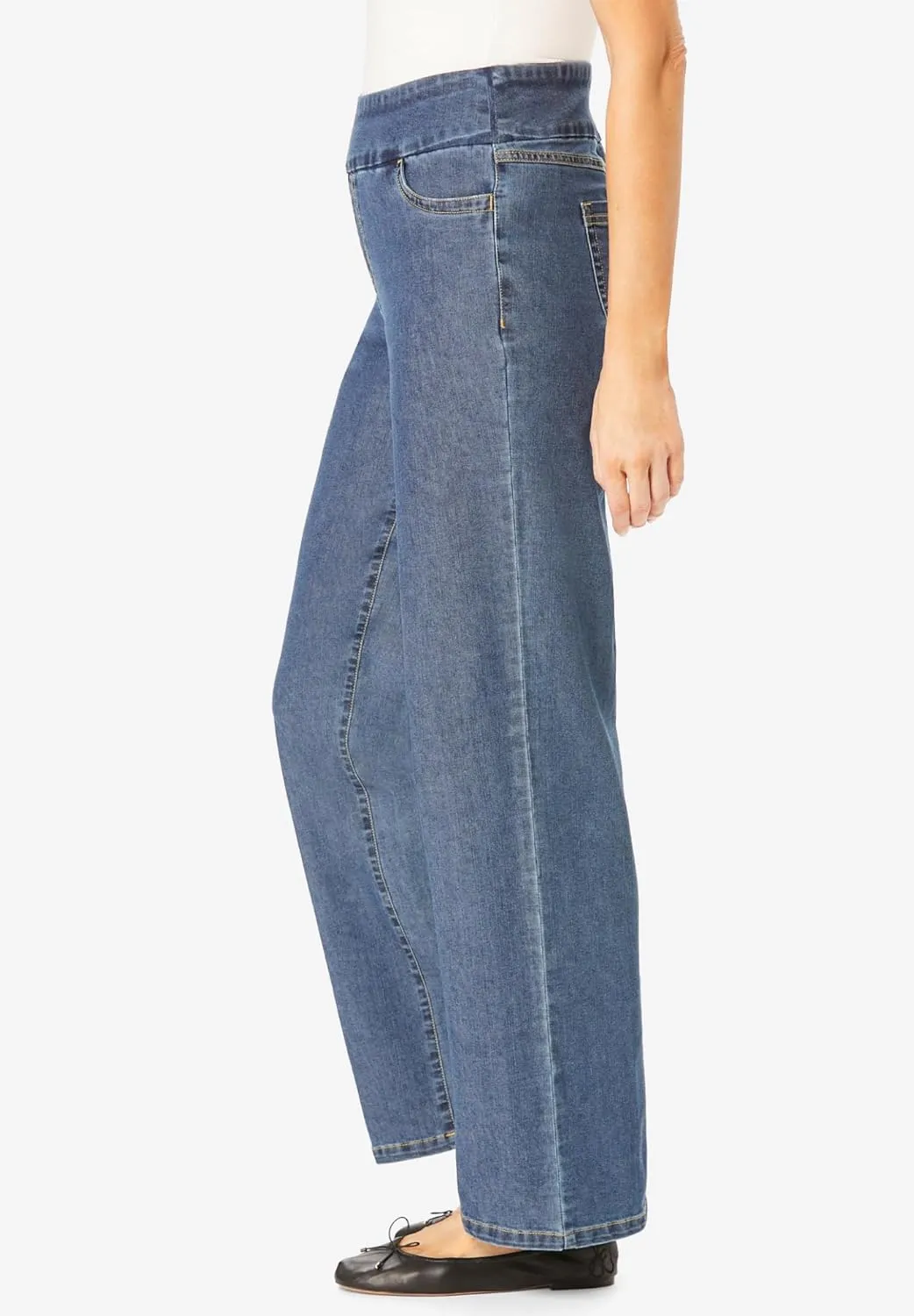 Woman Within Plus Size Flex-Fit Pull-On Wide-Leg Denim Jean