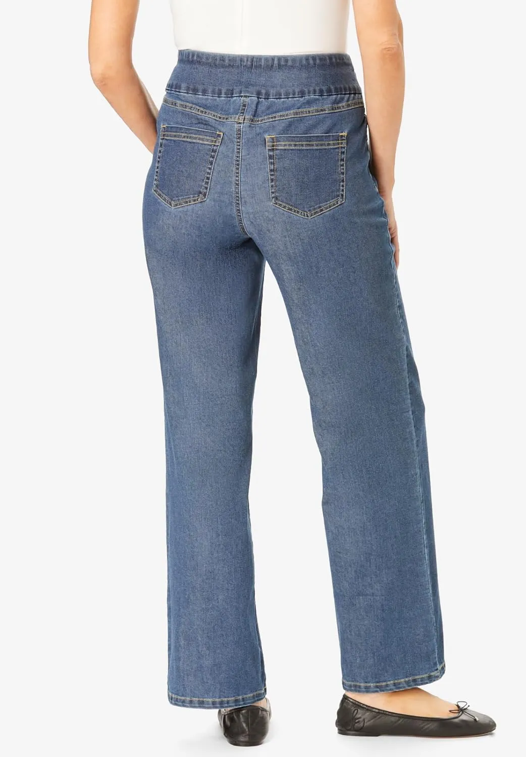 Woman Within Plus Size Flex-Fit Pull-On Wide-Leg Denim Jean
