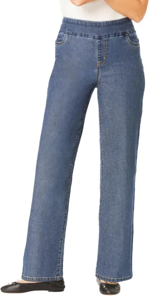 Woman Within Plus Size Flex-Fit Pull-On Wide-Leg Denim Jean