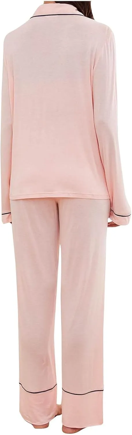 Women 2 Piece Pajamas Sets Long Sleeve Button Tops Sleepwear and Long Pants Outfits Casual Pajama Loungewear Set