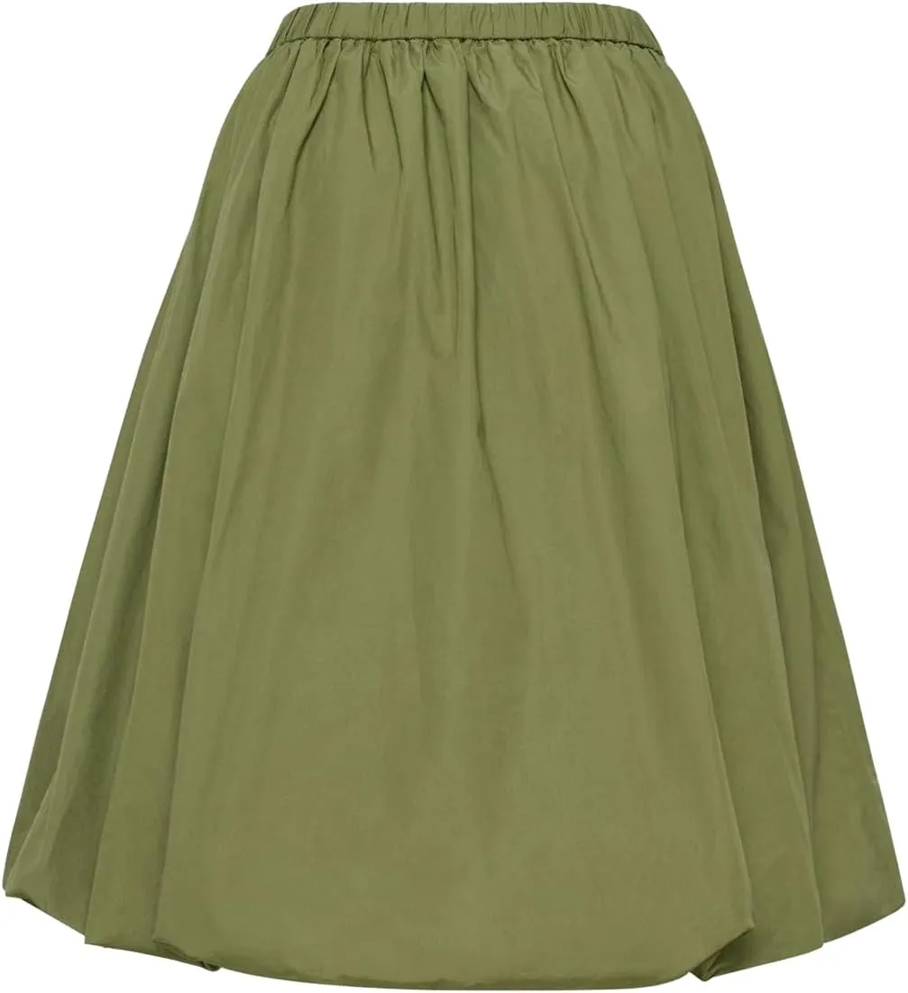 Women Bubble Summer Long Skirt A-Line Casual Solid Elastic Waist Pleated Beach Vacation Club Midi Skirt Streetwear