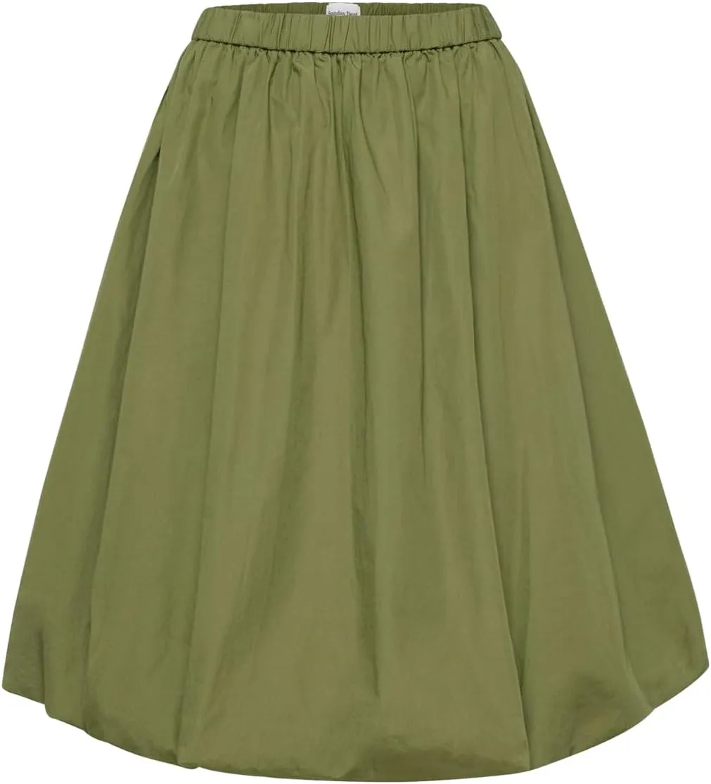 Women Bubble Summer Long Skirt A-Line Casual Solid Elastic Waist Pleated Beach Vacation Club Midi Skirt Streetwear