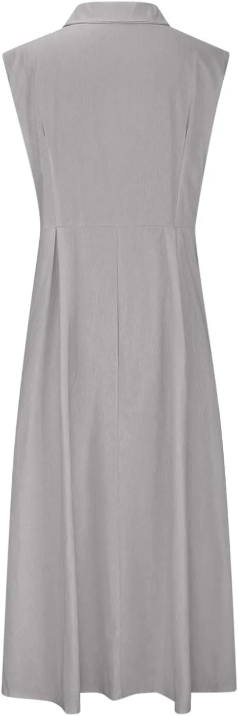 Women Casual Cotton Linen Shirt Dress Summer Sleeveless Button Down A Line Dress V Neck Work Collared Flowy Sundress