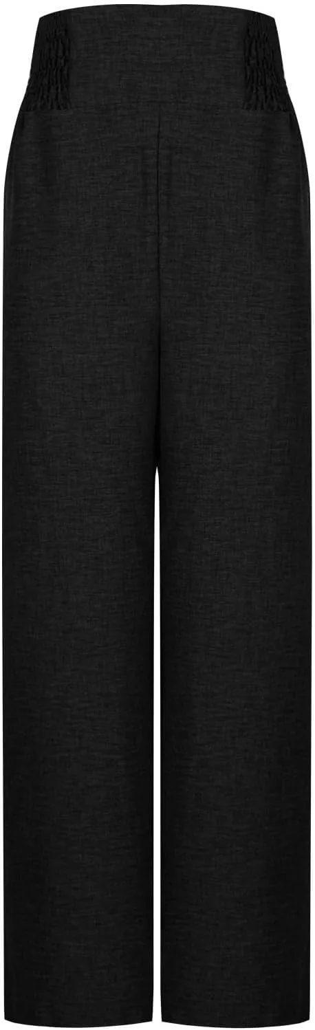 Women Cotton Linen Palazzo Pants High Waist Wide Leg Pants Summer Casual Joggers Elastic Waist Trousers