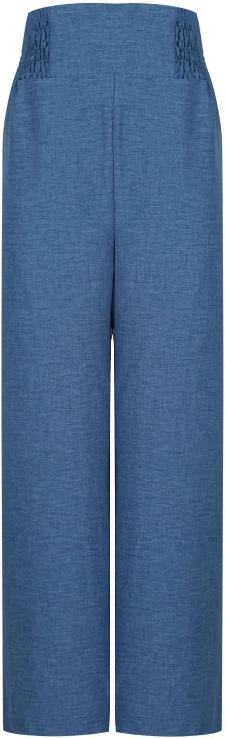 Women Cotton Linen Palazzo Pants High Waist Wide Leg Pants Summer Casual Joggers Elastic Waist Trousers