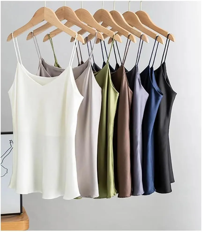 Women Double-Layer Silk Camisoles Mulberry-Silk V-Neck Tanks Summer Vest