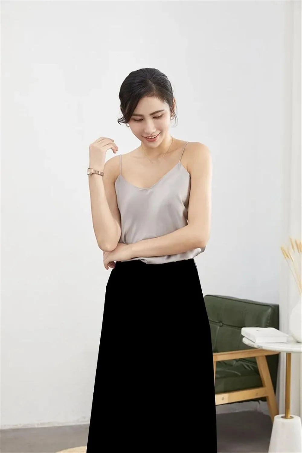 Women Double-Layer Silk Camisoles Mulberry-Silk V-Neck Tanks Summer Vest