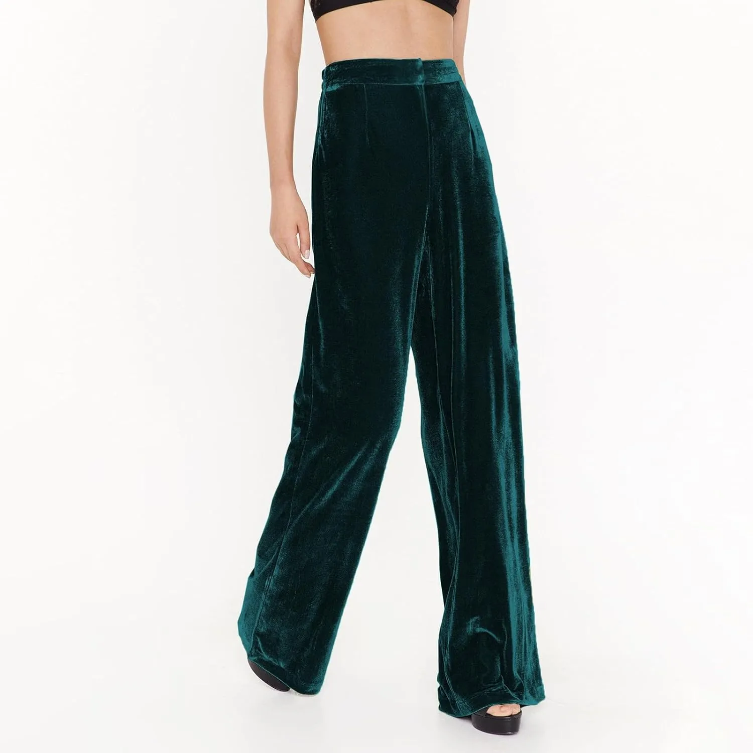Women Golden Velvet Wide Leg Pants Casual Solid Color Loose Pants High Waist Trousers