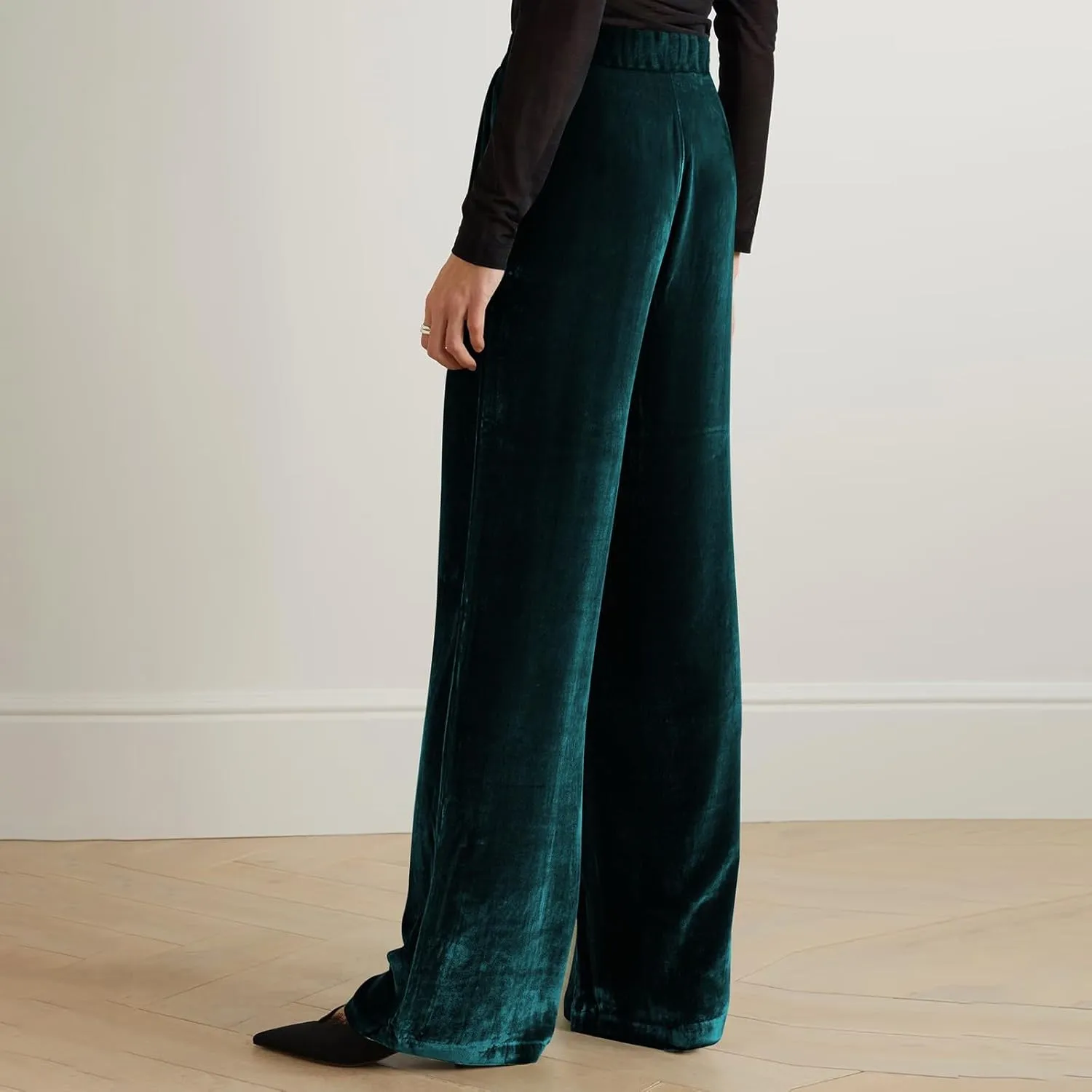Women Golden Velvet Wide Leg Pants Casual Solid Color Loose Pants High Waist Trousers