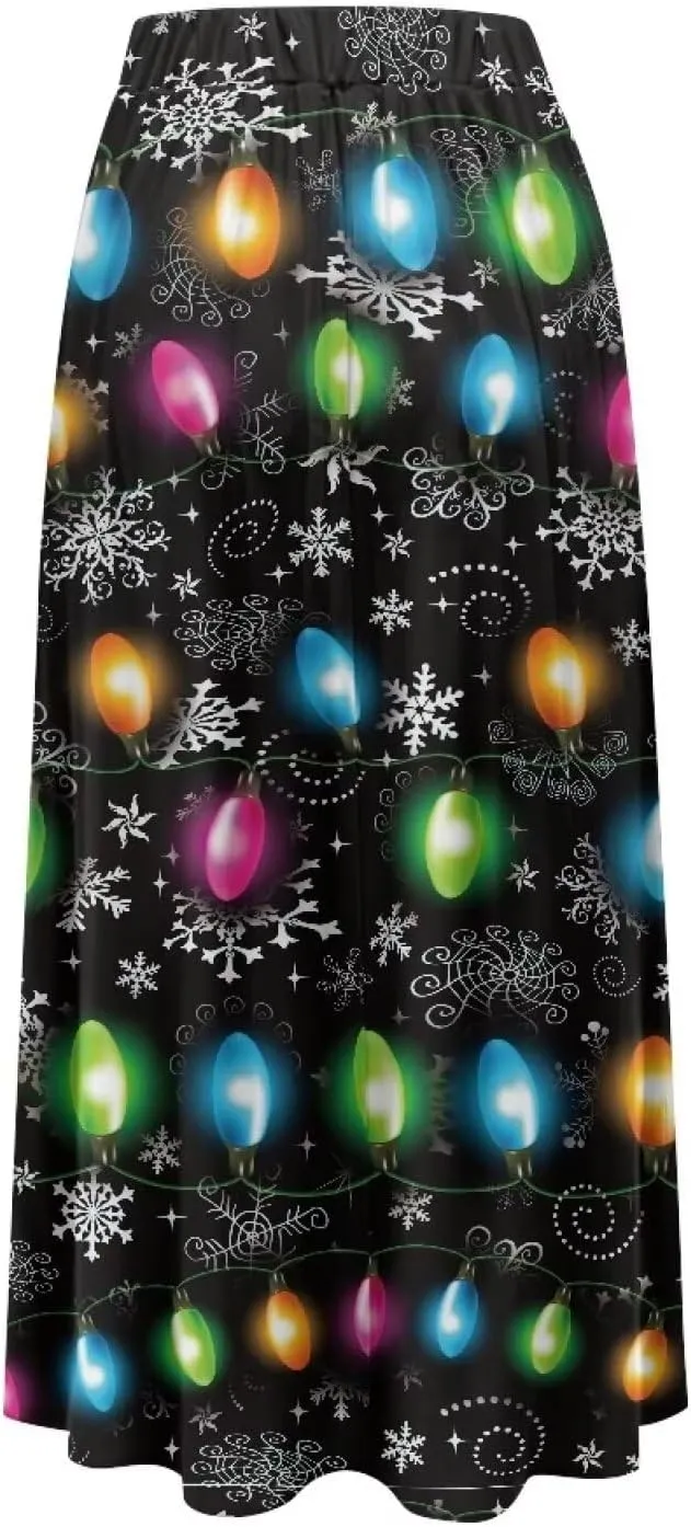 Women Long Maxi Skirt Casual High Waiste Dress Home Travelling Party Skirt with Double Pockets