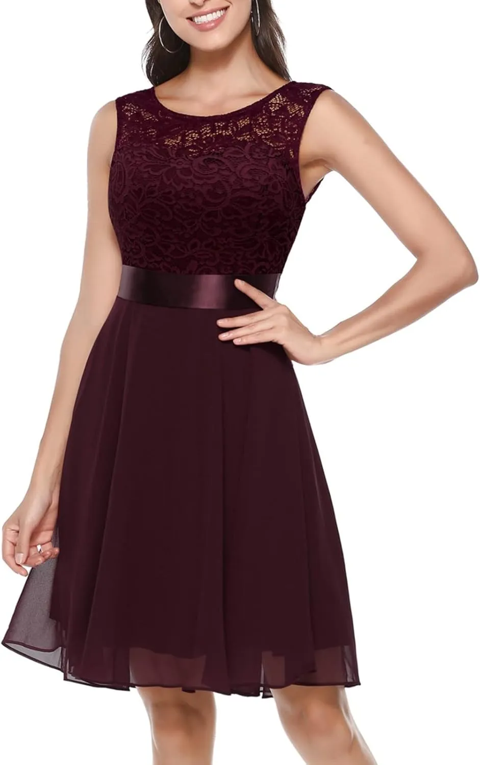 Women Mesh Floral Embroidery Cocktail Dress Sleevelesss Crewneck Flared a Line Midi Dress Wedding Prom Evening Dress