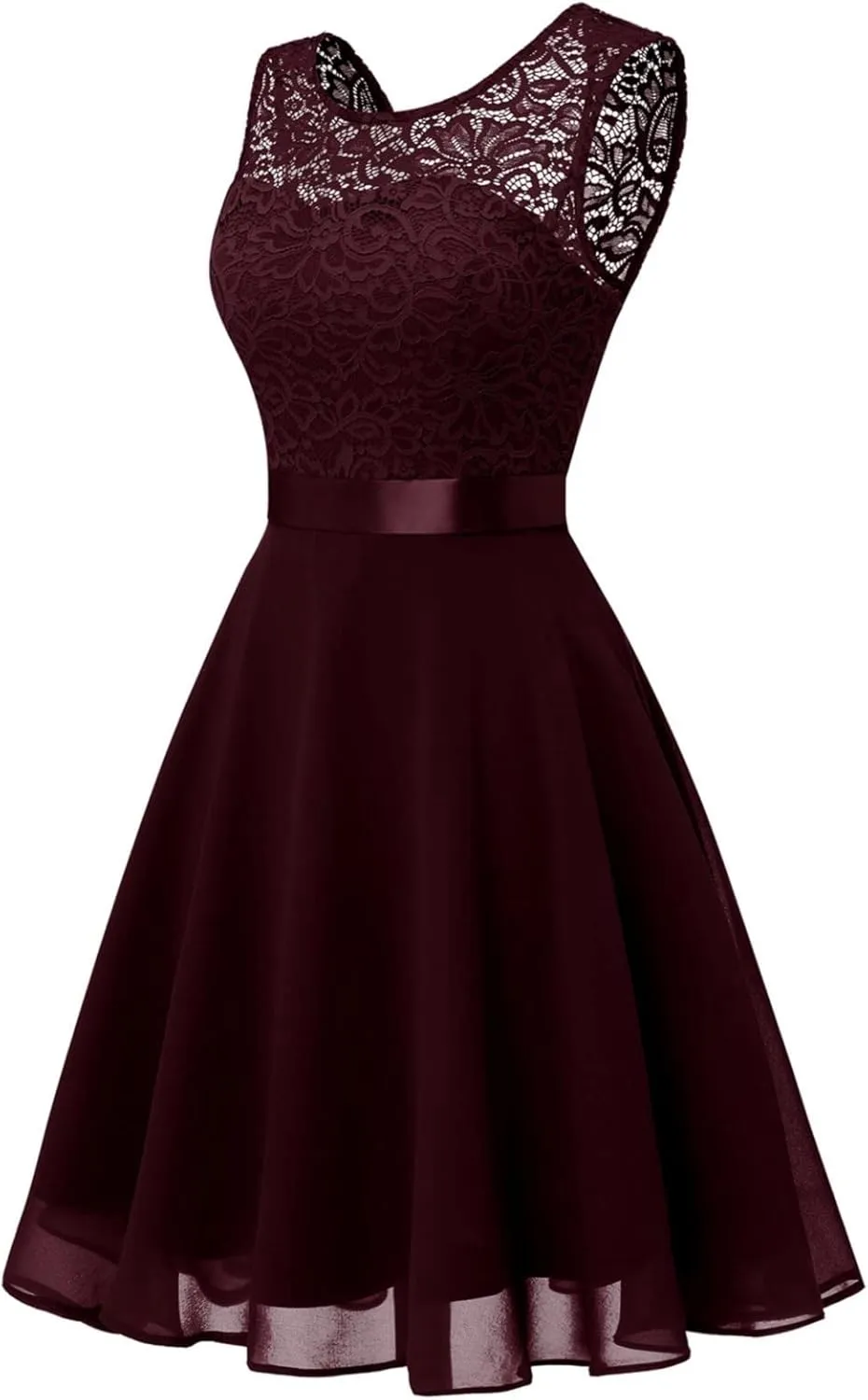 Women Mesh Floral Embroidery Cocktail Dress Sleevelesss Crewneck Flared a Line Midi Dress Wedding Prom Evening Dress