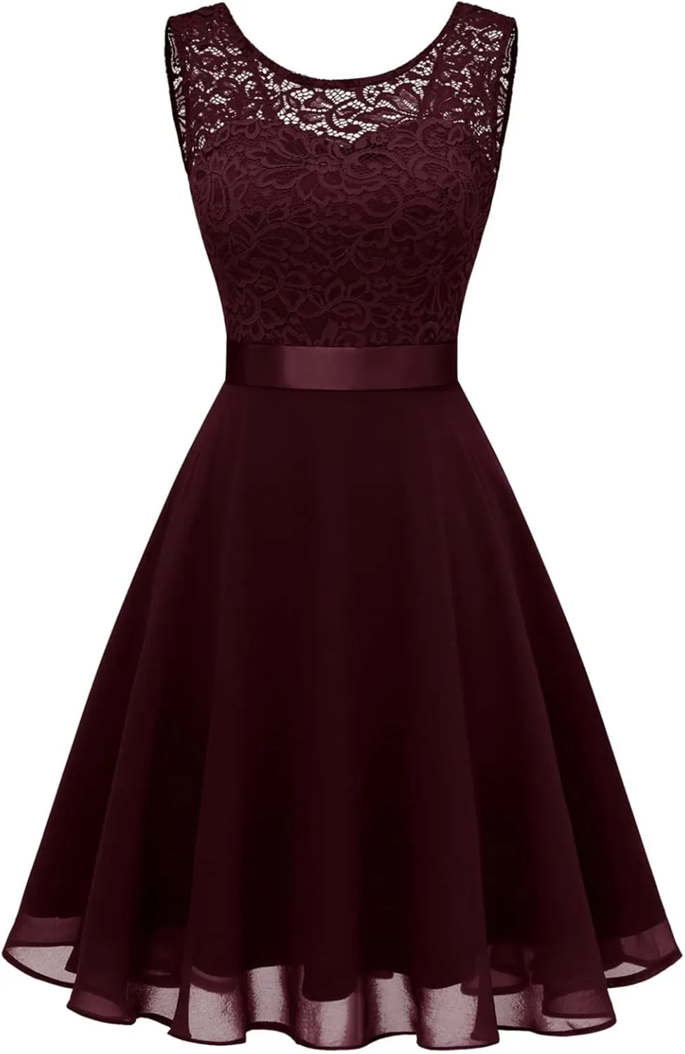Women Mesh Floral Embroidery Cocktail Dress Sleevelesss Crewneck Flared a Line Midi Dress Wedding Prom Evening Dress