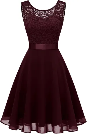 Women Mesh Floral Embroidery Cocktail Dress Sleevelesss Crewneck Flared a Line Midi Dress Wedding Prom Evening Dress