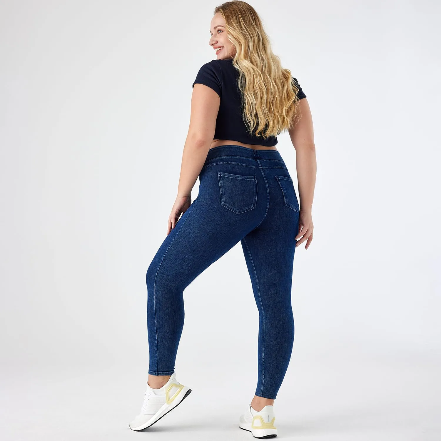 Women Plus Size 1X-4X High Waist Knit Denim Jegging Tummy Control Stretch Jean Pull-On Pant