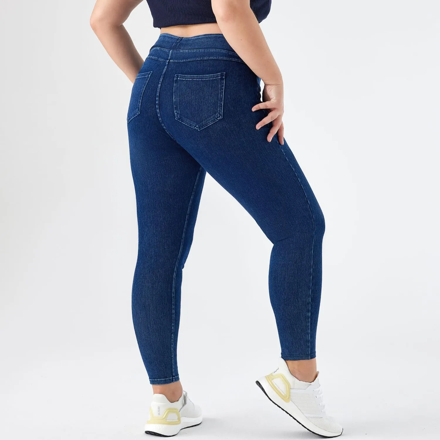 Women Plus Size 1X-4X High Waist Knit Denim Jegging Tummy Control Stretch Jean Pull-On Pant