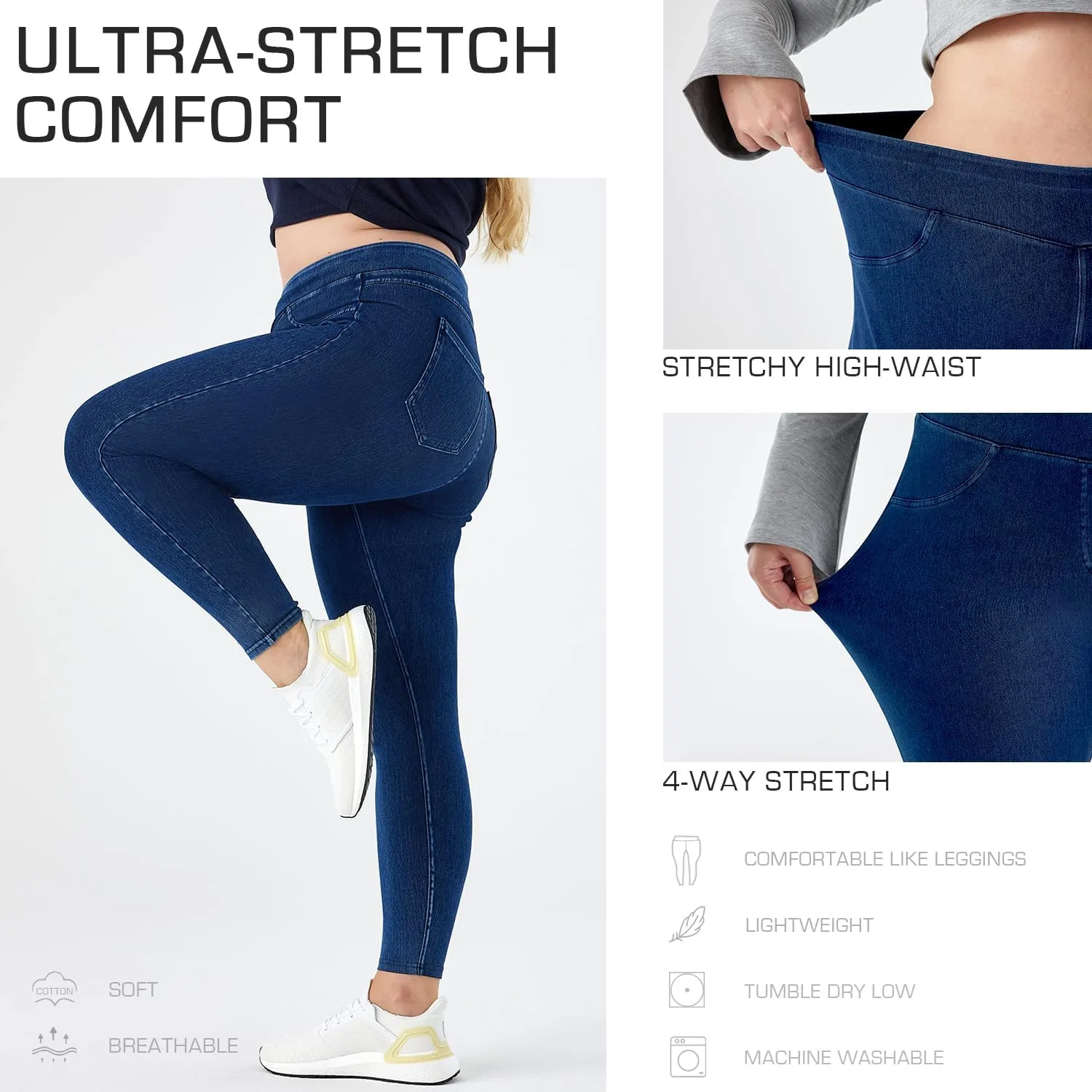 Women Plus Size 1X-4X High Waist Knit Denim Jegging Tummy Control Stretch Jean Pull-On Pant