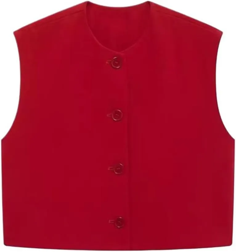 Women Solid Color Vest O-Neck Single Breasted Sleeveless Crop Top Casual Camisole