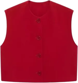 Women Solid Color Vest O-Neck Single Breasted Sleeveless Crop Top Casual Camisole