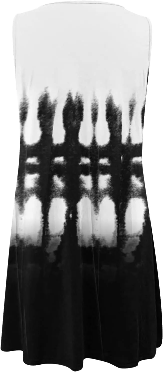 Women Summer Loose Dress Sleeveless Floral Print V Neck Hollow Out Sundress Casual Beach Dress Mini Dress Sundress