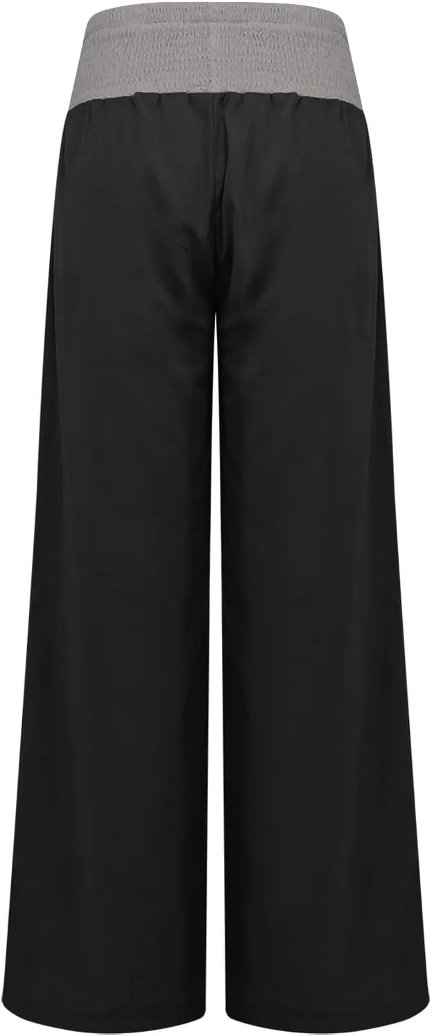 Women Summer Palazzo Pants High Waisted Cotton Linen Pant High Waisted Wide Leg Pants Boho Lounge Trousers