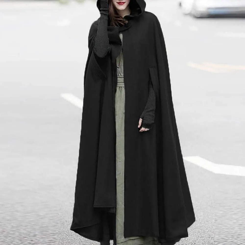 Women Trench Coat Long Cloak Open Front Cardigan Hooded Jacket Halloween Costumes Cape Cothic Medieval Clothes