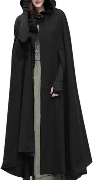 Women Trench Coat Long Cloak Open Front Cardigan Hooded Jacket Halloween Costumes Cape Cothic Medieval Clothes