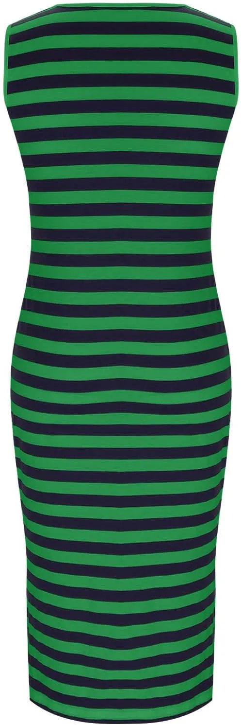 Women's 2025 Summer V Neck Striped Color Block Tank Dress Sleeveless Side Slit Casual Midi Beach Vacation Sundress