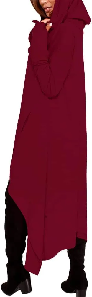 Womens Asymmetric Hem Long Sleeve Loose Casaul Hoodies Sweatshirts Tunic Tops