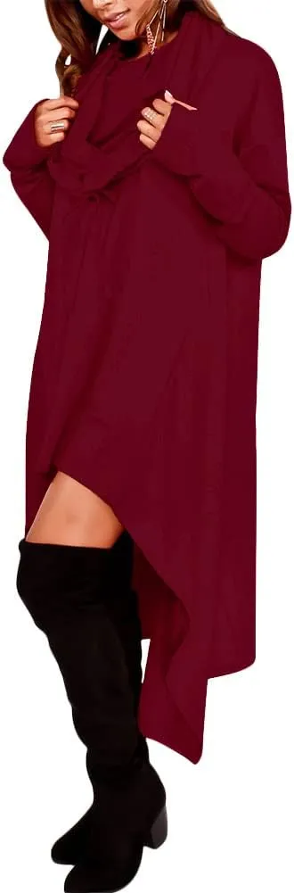Womens Asymmetric Hem Long Sleeve Loose Casaul Hoodies Sweatshirts Tunic Tops
