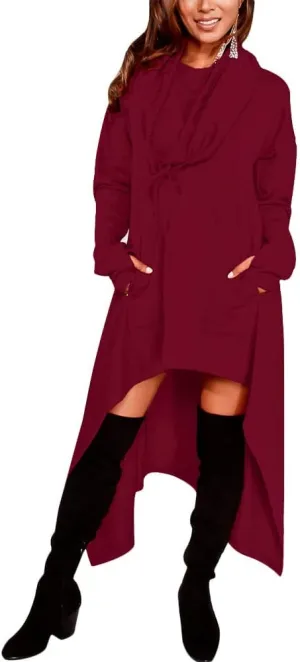 Womens Asymmetric Hem Long Sleeve Loose Casaul Hoodies Sweatshirts Tunic Tops