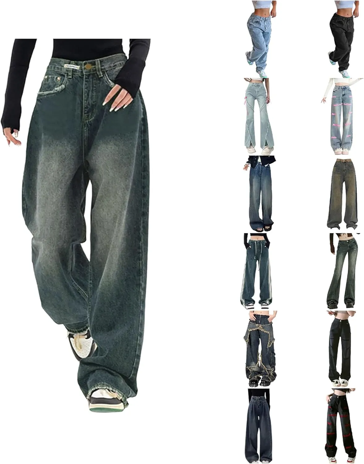 Women's Baggy Jeans Girls Vintage Streetwear Pants Aesthetic Clothing Ripped Baggy High Waisted Trousers with Pockets
