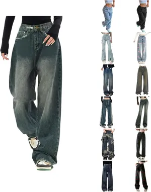 Women's Baggy Jeans Girls Vintage Streetwear Pants Aesthetic Clothing Ripped Baggy High Waisted Trousers with Pockets