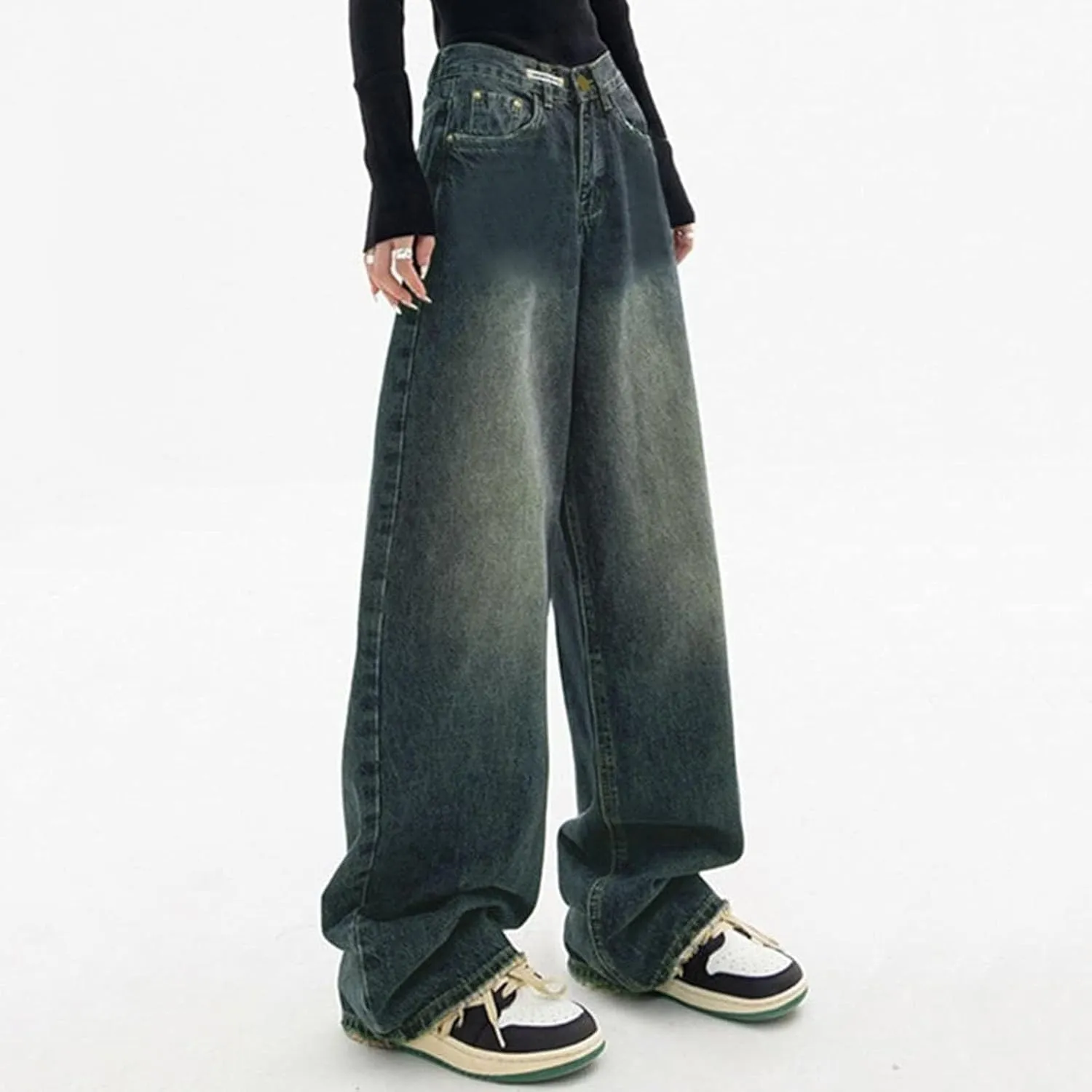 Women's Baggy Jeans Girls Vintage Streetwear Pants Aesthetic Clothing Ripped Baggy High Waisted Trousers with Pockets